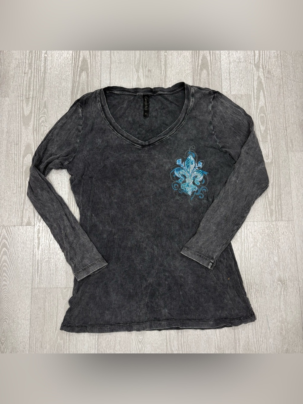 Central Park Y2K Womens Size XL Black Grey Acid Wash Long Sleeve